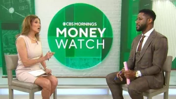 Vestido Boss Diopena llevado por Jill Schlesinger visto en CBS Mornings el 16 de abril de 2026