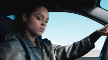 Topshop Faux Leather Cropped Button Thru Patch Pocket Bomber Jacket worn by Andrea Cruz (Ash Santos) as seen in Marshals (S01E08)