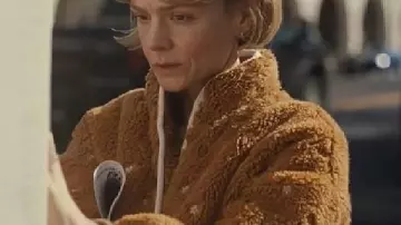 Beef S02 Carey Mulligan Brown Sherpa Floral Jacket as seen in BEEF