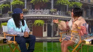 Veste Casablanca Monogram Gradient Jacquard Shirt portée par Keith Lee telle que vue lors du Tamron Hall Show le 24 avril 2026