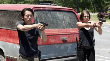 The polo of Glenn Rhee (Steven Yeun) in The Walking Dead season 3