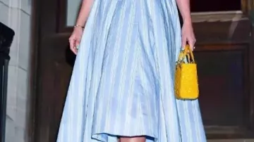Blue Midi Dress worn by Taylor Swift in Taylor had dinner in NYC with Jack Antonoff, Ashley Avignone, Jerrod & papa Swift!