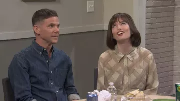 Whistles Green Check Sheer Shirt worn by Sarah Sherman as seen in Saturday Night Live (S51E16)