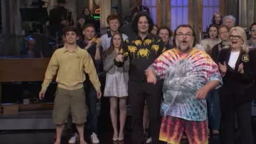 Bode Croquet Ground Logo Embroidered Cotton Terry Half Zip Sweater worn by Marcello Hernandez as seen in Saturday Night Live (S51E16)