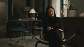 Emporio Armani Ruffled High Neck Blouse worn by Mallory Haynes (Constance Wu) as seen in Elsbeth (S03E17)