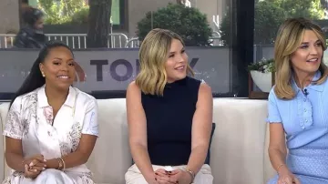 Lafayette 148 NY Short Sleeve Pleated Front Blouse worn by Sheinelle Jones as seen in Today on  April 29, 2026