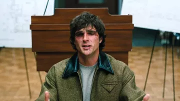 Bottega Veneta Frise Blouson worn by Nate Jacobs (Jacob Elordi) as seen in Euphoria (S03E04)