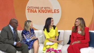 Nadine Merabi Charlotte Red Pants worn by Tina Knowles as seen in Today on May 5, 2026