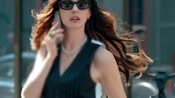 El diablo viste de Prada 2 Chaleco de rayas de Anne Hathaway que lleva Andy Sachs (Anne Hathaway) como se ve en El diablo viste de Prada 2
