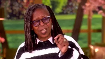 Dressed in Lala Jailbird Stripe Chunky Knit Sweater worn by Whoopi Goldberg as seen in The View on April 29, 2026