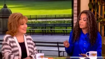 Ramy Brook Romy Stripe Crop Pointelle Cardigan worn by Alyssa Farah Griffin as seen in The View on  April 29, 2026