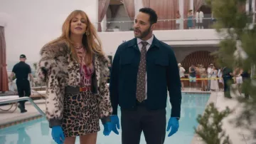 Veronica Beard Chloe Leopard Print Denim Miniskirt worn by Morgan Gillory (Kaitlin Olson) as seen in High Potential (S02E18)
