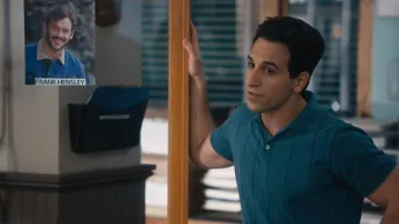 Frances Jaye Jacobs Polo in Blue Punched Stripe worn by Lev 'Oz' Ozdil (Deniz Akdeniz) as seen in High Potential (S02E18)