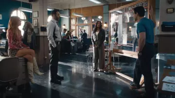 Schutz Maryana Croc Embossed Knee High Boots in White worn by Morgan Gillory (Kaitlin Olson) as seen in High Potential (S02E18)
