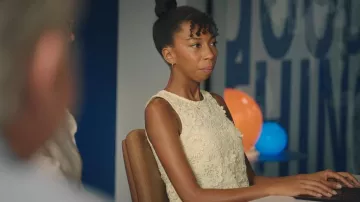 Monique Lhuillier 3D Flower Guipure Sleeveless Midi Dress worn by Emily Nash (Nicole Sadie Sawyerr) as seen in Twenty Twenty Six (S01E02)