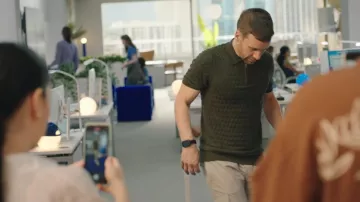 Reiss Half Zip Textured Polo T Shirt in Sage worn by Phil Plank (Nick Blood) as seen in Twenty Twenty Six (S01E05)