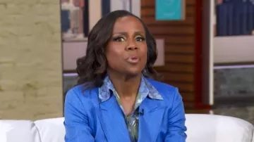 Valentino Hydrangea Print Silk Crepe de Chine worn by Deborah Roberts as seen in Good Morning America on April 29, 2026