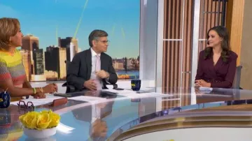 Karen Millen Jersey And Georgette Mix Pleat Mini Dress worn by 
Hanna Battah as seen in Good Morning America on May 4, 2026