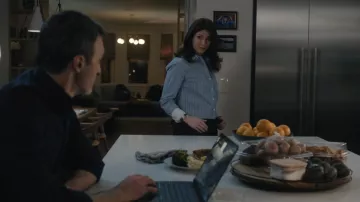 Brunello Cucinelli Women’s Striped Silk Poplin Mandarin Collar Shirt worn by Tara Riley (Cadden Jones) as seen in Law & Order (S25E16)