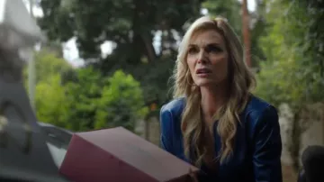 Newport News Womens Blue Leather Long Sleeve Round worn by Shyanne (Michelle Pfeiffer) as seen in Margo's Got Money Troubles (S01E05)