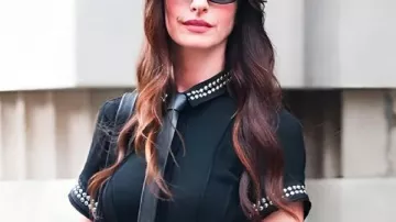 The Devil Wears Prada 2 Anne Hathaway Black Tie Neck Blouse