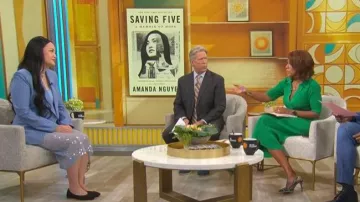 Veronica Beard Allora Sequin Midi Skirt worn by Amanda Nguyen as seen in CBS Mornings on  April 28, 2026