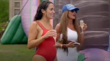 Versace Greca Border One-piece Swimsuit worn by Rosie DiMare as seen in The Real Housewives of Rhode Island (S01E07)