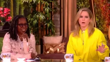 Essentiel Antwerp Yellow Oversized Cropped Bomber Jacket worn by Sara Haines as seen in The View on May 12, 2026