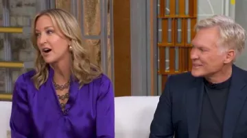 L'Agence Bianca Silk Satin Blouse worn by Lara Spencer as seen in Good Morning America on May 12, 2026