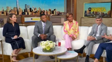 Reiss Charlie Contrast-Stitch Knitted Midi Dress worn by Elizabeth Schulze as seen in Good Morning America on May 14, 2026