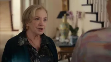 Vince Smocked Grape Vine Silk Long-Sleeve Blouse worn by (J. Smith-Cameron) as seen in Hacks(S05E05)