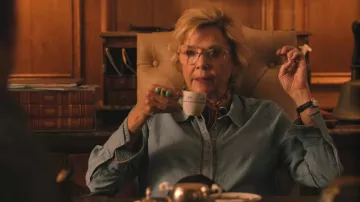 Kobi Halperin Chain Trim Denim Button Up Shirt worn by Beulah Jackson (Annette Bening) as seen in Dutton Ranch (S01E01)