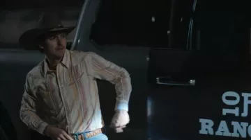 Wild Bills Western Panhandle Slim Taupe Stripe Men's Western Snap worn by Joaquin (Juan Pablo Raba) as seen in Dutton Ranch (S01E01)