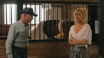Moon River Women's Puff Sleeve Eyelet Top worn by Beth Dutton (Kelly Reilly) as seen in Dutton Ranch (S01E02)