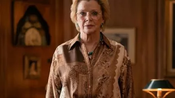 Dutton Ranch 2026 Beulah Jackson Printed Silk Shirt of Beulah Jackson (Annette Bening) as seen in Dutton Ranch (S01)