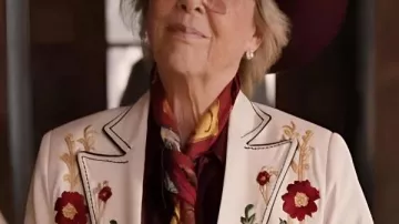 Dutton Ranch 2026 Annette Bening White Floral Blazer worn by Beulah Jackson (Annette Bening) in Dutton Ranch