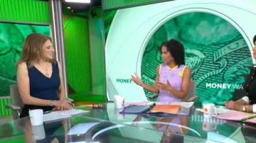 Vestido de Boss Demana llevado por Jill Schlesinger visto en CBS Mornings el 16 de mayo de 2026