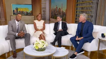 Vestido Midi Fit and Flare de Alexander McQueen que lleva Robin Roberts tal y como se ve en Good Morning America el 19 de mayo de 2026