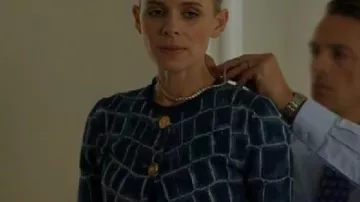 Imperfect Women Blue Crocodile Cardigan worn by Nancy (Kate Mara) as seen in Imperfect Women