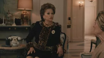 Moschino Leopard Bouclé Jacket in Black worn by Betty Heymouth (Tracey Ullman) as seen in Elsbeth (S03E19)