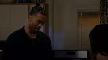 John Varvatos Dorian Button Front Sweater Shirt worn by Izaiah Hawthorne (David Lami Friebe) as seen in Beyond the Gates(S02E86)