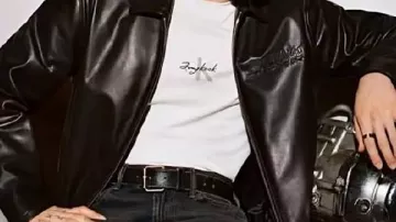 Leather Jacket worn by Jungkook in Jungkook in black leather jackets...????☠