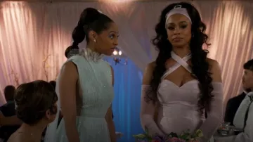 Fashion Nova Irina Ruffle Taffeta Gown worn by Chelsea Hamilton (RhonniRose Mantilla) as seen in Beyond the Gates(S02E88)
