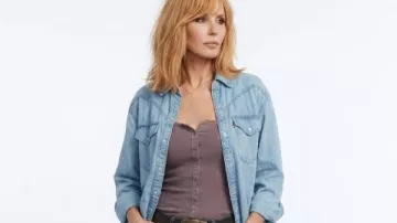 Dutton Ranch Beth Dutton Denim Western Shirt worn by Beth Dutton (Kelly Reilly) as seen in Dutton Ranch (S01E09)