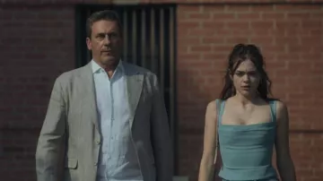 Miaou Blue Sleeveless Corset Top worn by as seen in Your Friends & Neighbors (S02E07)