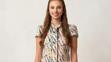 Days of Our Lives Melissa Dylan Printed Top worn by Jennifer Horton (Melissa Reeves) as seen in Days of Our Lives