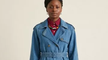 Falling 2026 Rakie Ayola Blue Denim Trench Coat as seen in Falling