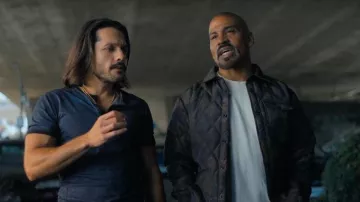 Schott NYC Corp Quilted Shirt Jacket worn by Nathaniel (Quintin Mims) as seen in Nemesis (S01E05)