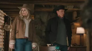 Lucky Brand Faux Shearling Moto Jacket in Cognac worn by Dolly (Ellyn Jameson) as seen in Marshals (S01E13)