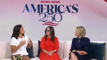 Vince Camuto Embroidered Ruffle Tie Waist Dress worn by Dylan Dreyer as seen in Today on  May 25, 2026
